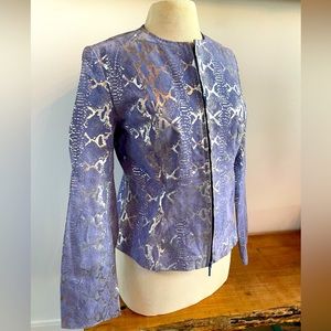 Snakeskin Print Leather Jacket in periwinkle blue